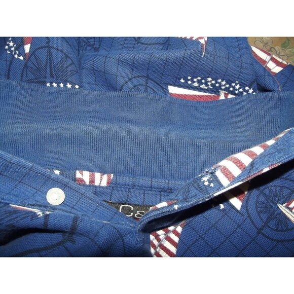 Croft &Barrow Sport Polo Shirt Mens Medium Sailboat American Flag Blue Patriotic - Picture 6 of 11
